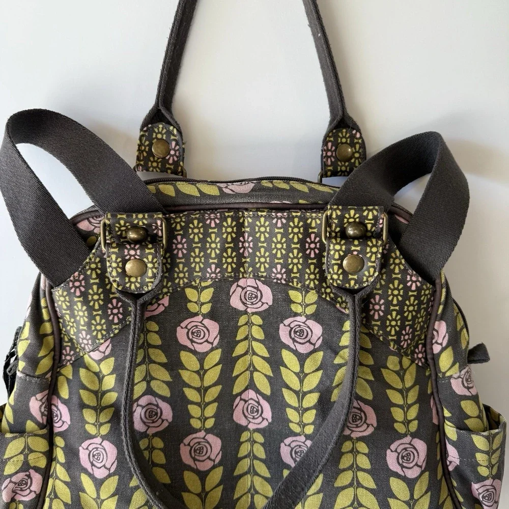 Petunia Pickle Bottom Diaper Bag Floral Convert Backpack Tote Baby Green Pink